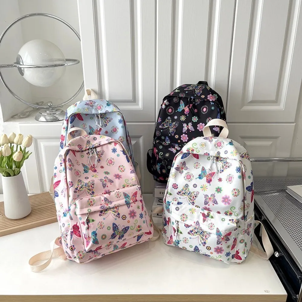 

Butterflies Print Women Backpack Fashion Nylon Multifunctional School Backpack Large Capacity Student Schoolbag Travel