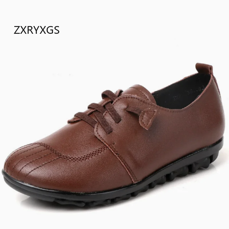 

ZXRYXGS 2026 New Top Cowhide Real Leather Shoes Casual Sneakers Elegant Temperament Trend Shoes Women Flats Large Size 33-43