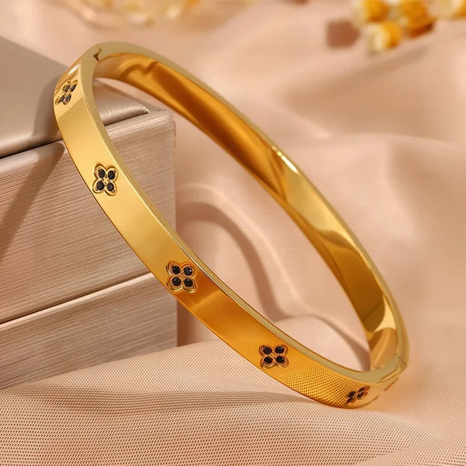 Zakol 5/1 Stuks Fonkelende Zirconia Ingelegd Roestvrij Stalen Armband Set Voor Vrouwen Stapelbare Armbanden Mode Niet Vervagende Sieraden Gift