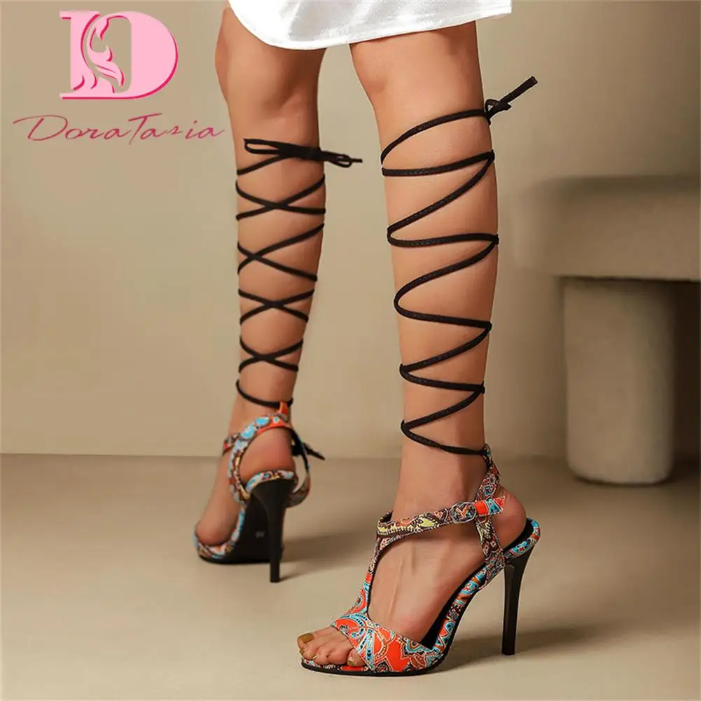 

Plus Size 32-48 Brand New Ladies Gladiator Sandals Fashion Print Thin High Heels women's Sandals Party Sexy Summer Woman Shoes