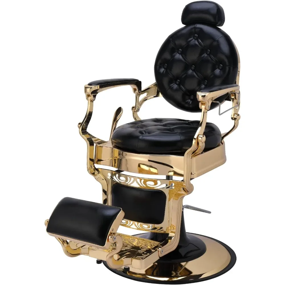 

Hydraulic Recline Salon Beauty Styling Chair Retro, 360 Degree Swivel for Hair Stylist Tattoo, Round Base, Tufted Button