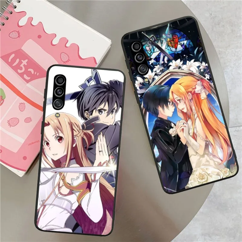 SAO Kirito Asuna Smart Phone Case for Samsung Galaxy S23 S22 S21 S10 S9 S8 Plus Ultra Black Soft Phone Cover Funda