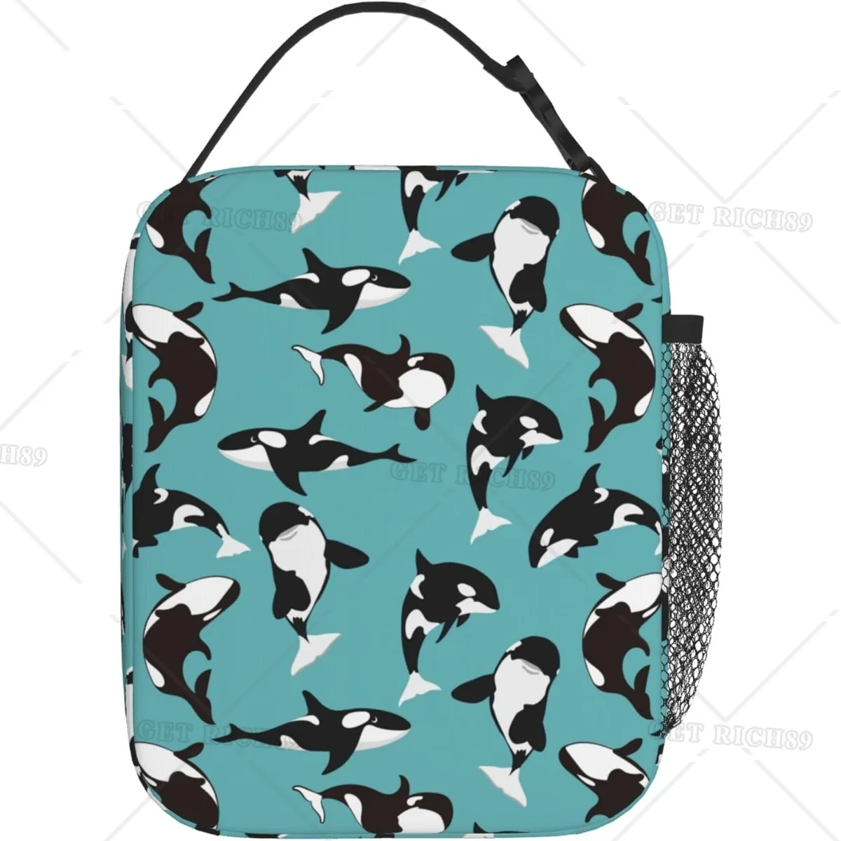 Cartoon Killer Whale Reusable Insulated Cooler Lunch Bags for Men Women Leakproof Large Tote Lunch Box Snack Bag with Pocket