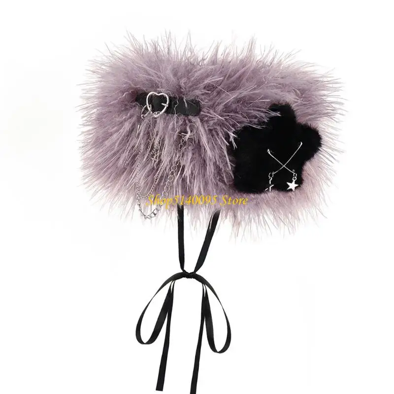 dxae น่ารักดาว faux furs แถบคาดศีรษะความยืดหยุ่นฟัซซี่ earmuffs ฤดูหนาว earmuffs earmuffs fuzzy หนา headwrap หู muffs muffs