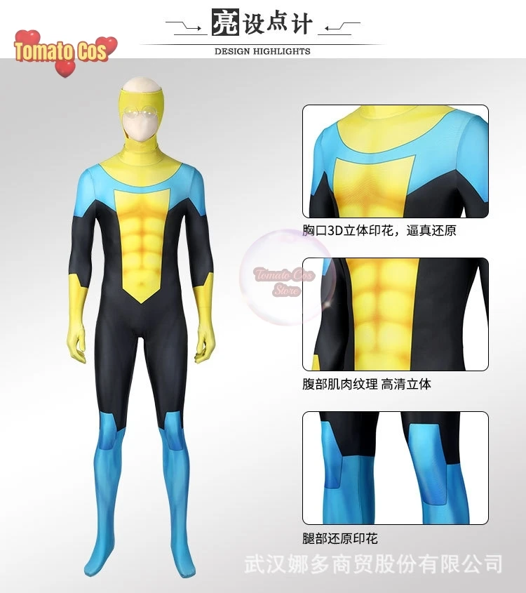 Anime Cartoon Invincible Mark Grayson Cosplay Men Costume Male Superhero Roleplay Fantasia Man Halloween Carnival Cloth Disguise