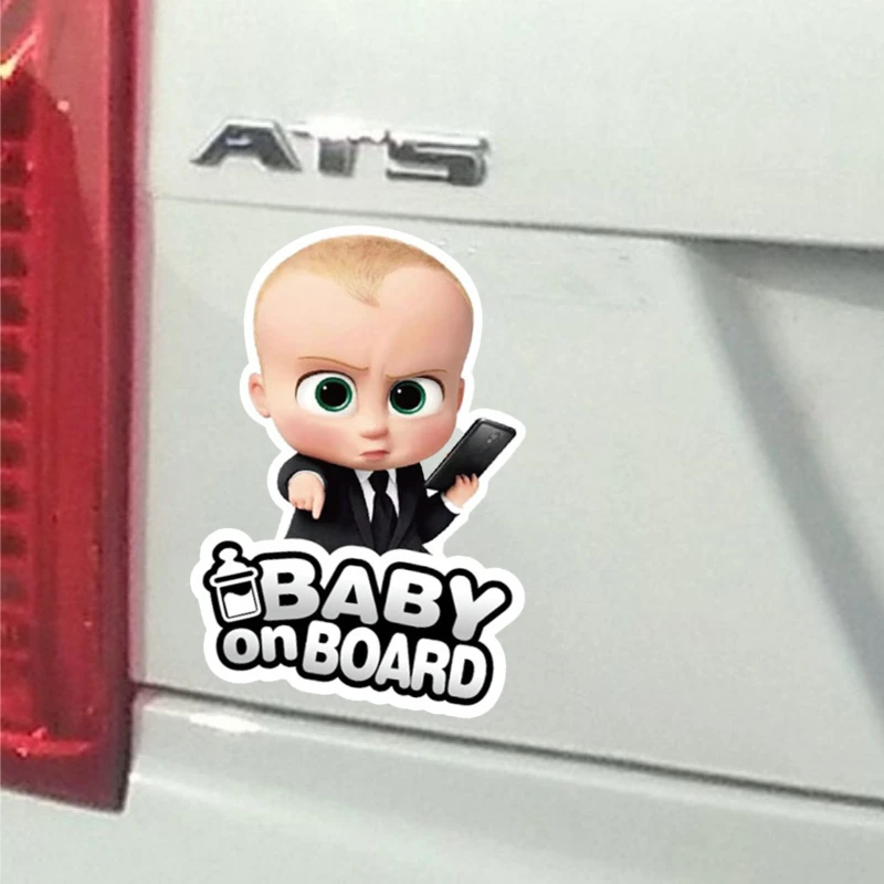 Funny Boss Baby Baby on Board Sticker, Waterproof Vinyl Decal, Cartoon Safety Warning Decor for Car Bumper Window view 3