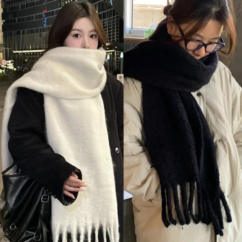 

Soft Warm Mohair Solid Scarf Korean Windproof Cozy Long Neckwrap Versatile Fashion Autumn Winter Neck Scarf Unisex Commute Shawl