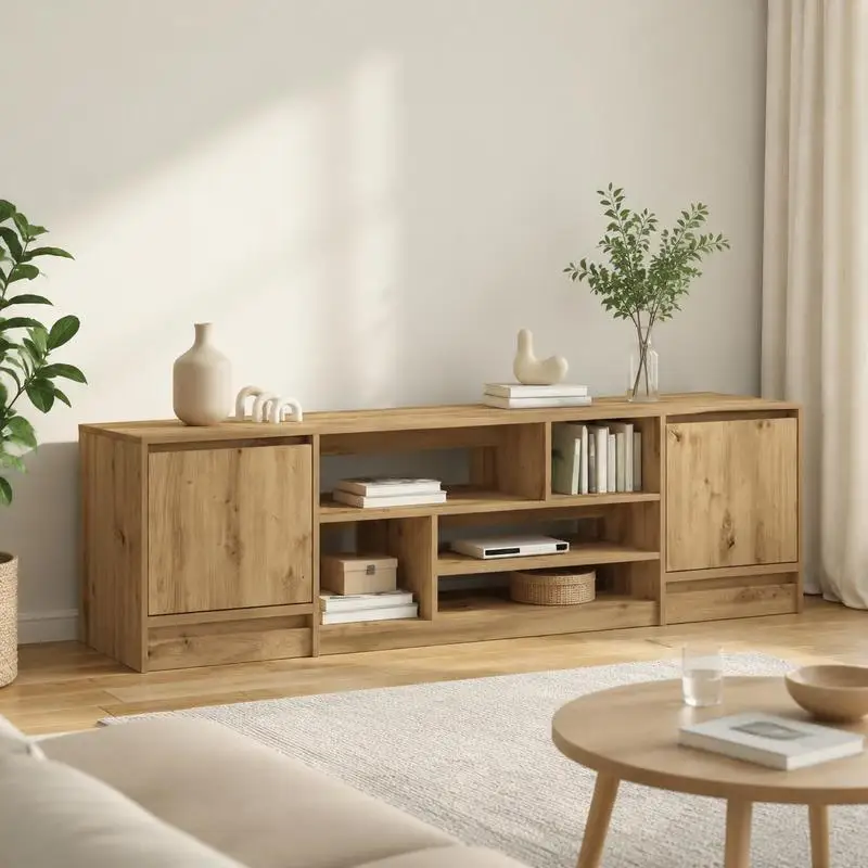 Meuble TV en Bois d'Ingénierie 188,5 x 41 x 50 cm avec Grand Espace de Rangement, Design avec Portes Décoratives, Surface Résistante et Lisse, Décoration Minimaliste pour Salon, SANS Souvenirs Première Communion Fille