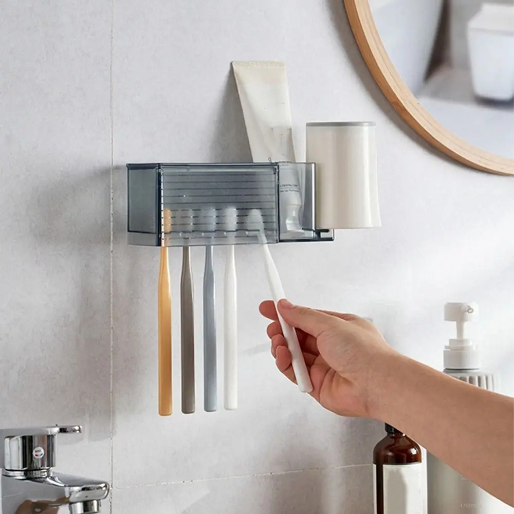 Bathroom Shelves Wall Mount Toothbrush Toothpaste Holder Suction Cup Storage Rack Toiletries Organizer Bathroom Accessories