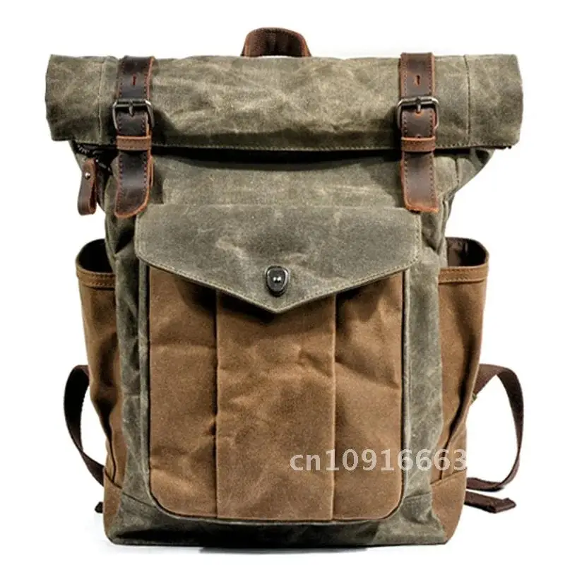 MUCHUAN Luxury Vintage Canvas Backpacks for Men Oil Wax Canvas Leather Travel Backpack Large Waterproof Daypacks Retro Bagpack