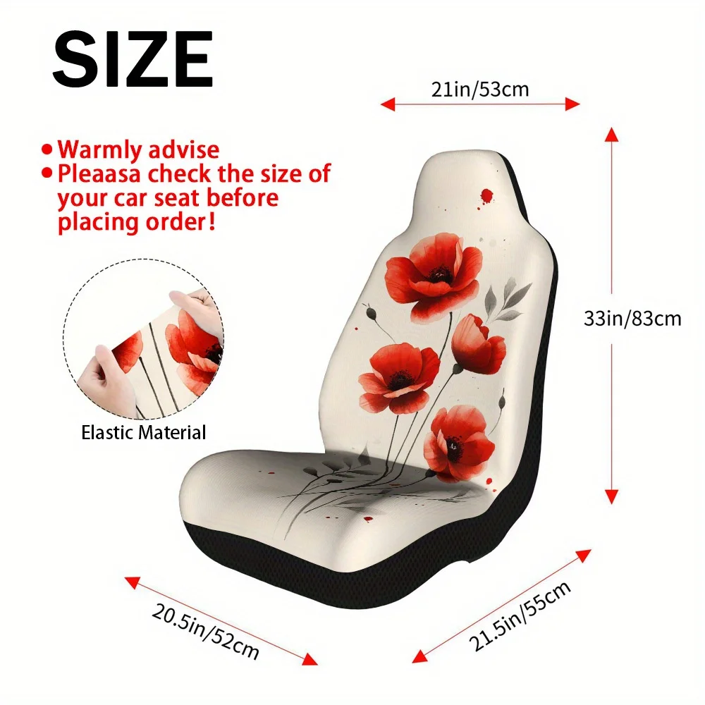 2pcs Watercolor Red Roses Design Universal Car Seat Cover Set – Premium Comfort And Style, Durable Seat Protectors, Universal Fi