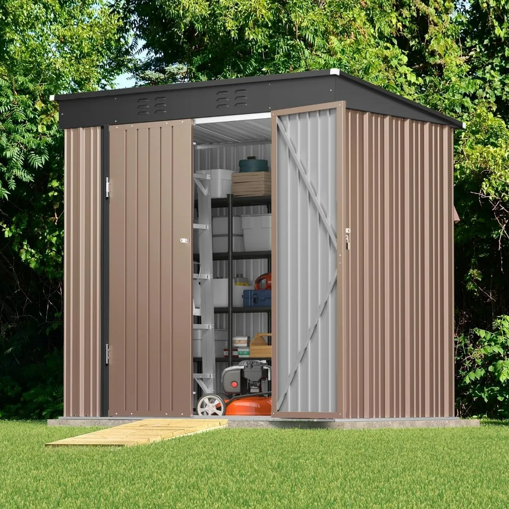 6' x 4' Outdoor Storage Shed with Double Lockable Doors, Anti-Corrosion Metal Garden Shed, Waterproof Shed Outdoor Storage