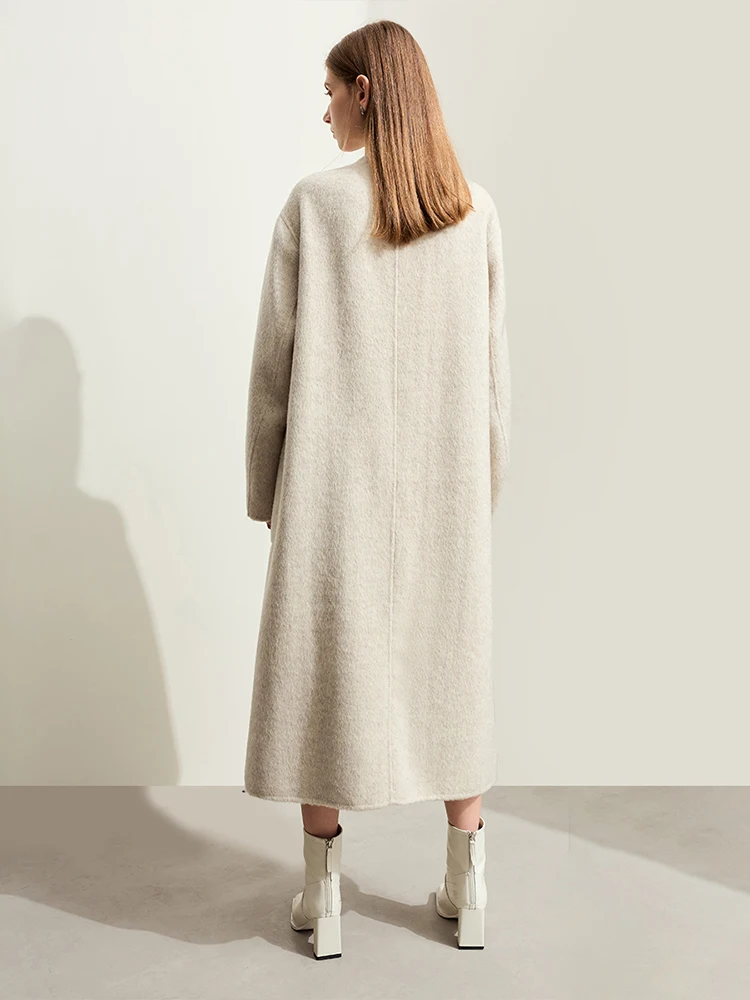 AMII minimalista nuovo cappotto di lana cinese per le donne 2023 inverno lungo caldo colletto alla coreana giacche alla moda su entrambi i lati