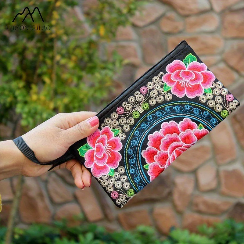 Ethnic style embroidery bag Embroidery clutch bag Mini phone coin purse Women's long purse