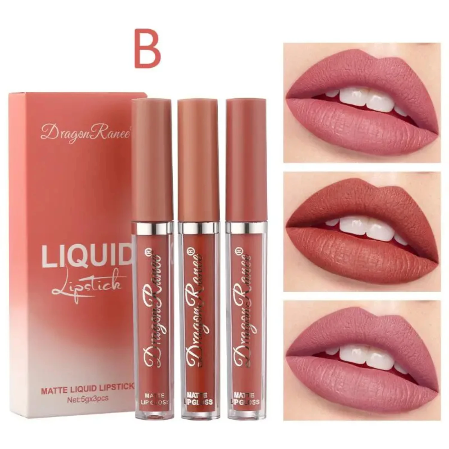 Conjunto de esmalte labial fosco colorido 3s, copo antiaderente à prova d'água, brilho labial de veludo de ar, caixa de conjunto de batom, maquiagem feminina