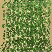 Green Ivy 210cm LED Light String Leaf Artificial Wreath Hanging Plant Suitable for Room Garden Office Wedding Wall Decoration