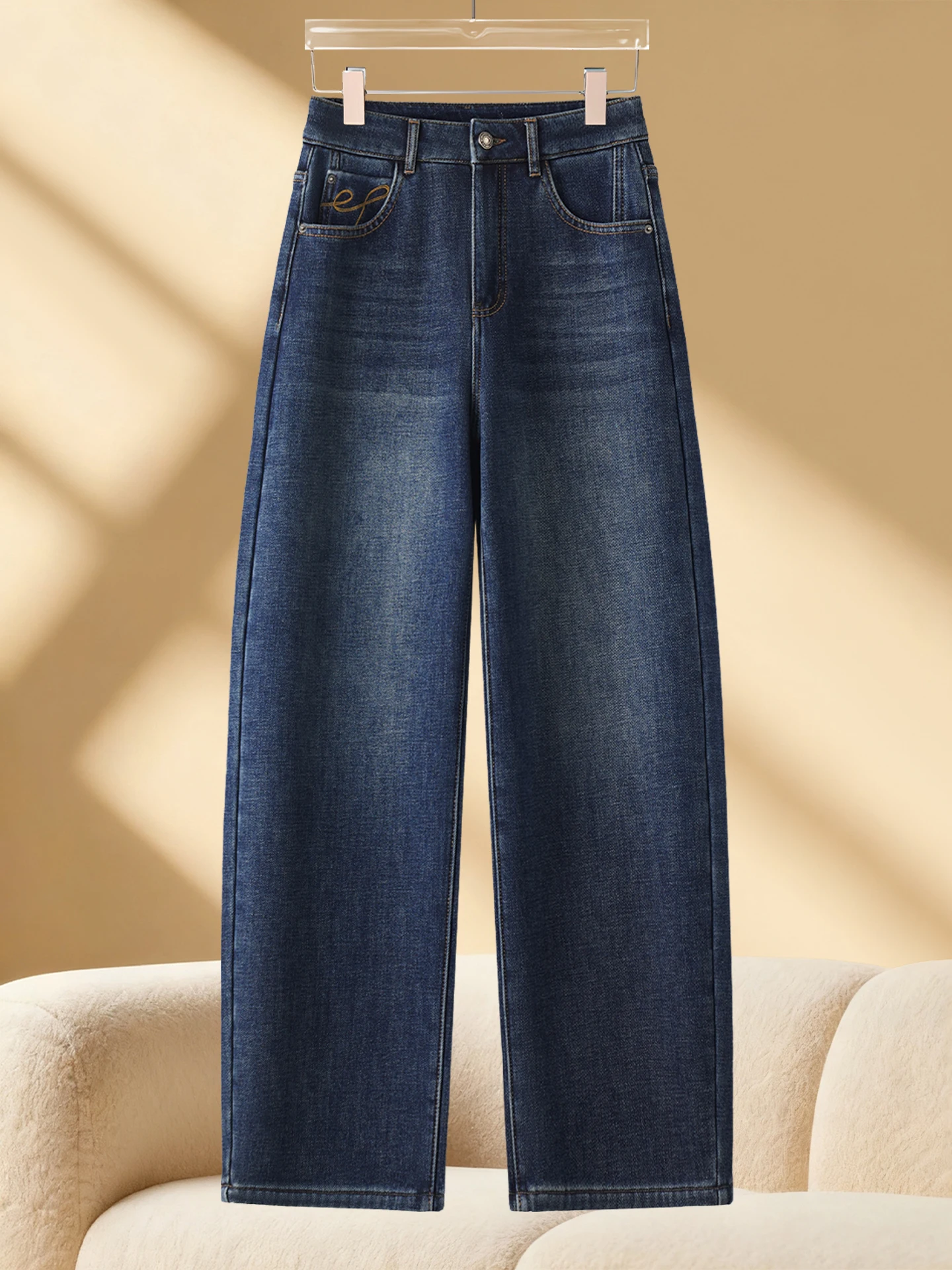 

High Waist Slimming Fleece Lined Casual Wide Leg Jeans Women's Bootcut Pants Cotton Polyester Spandex Blend Autumn Winter