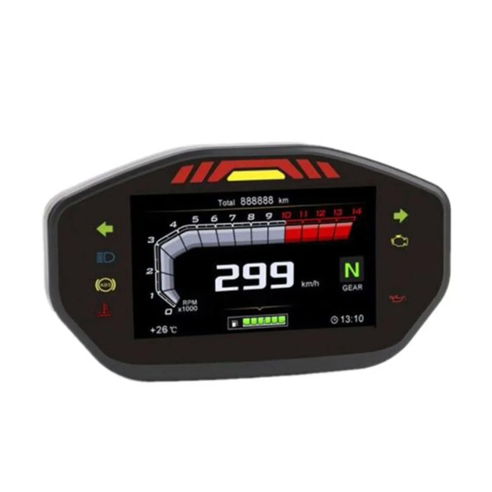 

HD LCD Digital Motorcycle Speedometer 0-299km/h Rev Counter Odometer 0-14000RPM 6 Gear 24H Clock for 2 4 Cylinders