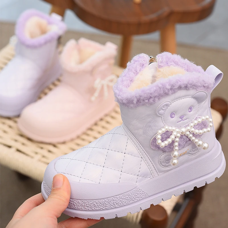Children's Snow Boots 2025 Winter New Style Girls' Snow Cotton Waterproof and Anti slip Large Cotton Shoes Warm Cotton Boots Chi