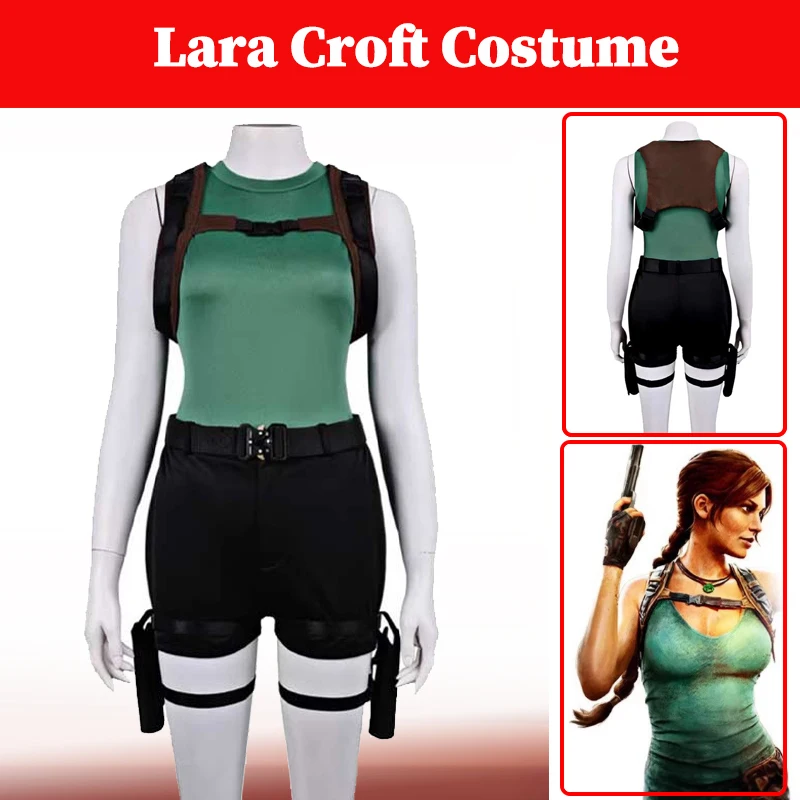 

Костюм для косплея Лары Крофт из фильма «Томб Рейдер», комплект из топа и брюк, одежда для фэнтези-костюмов, сумки на ноги, наряды для Хэллоуина и карнавала