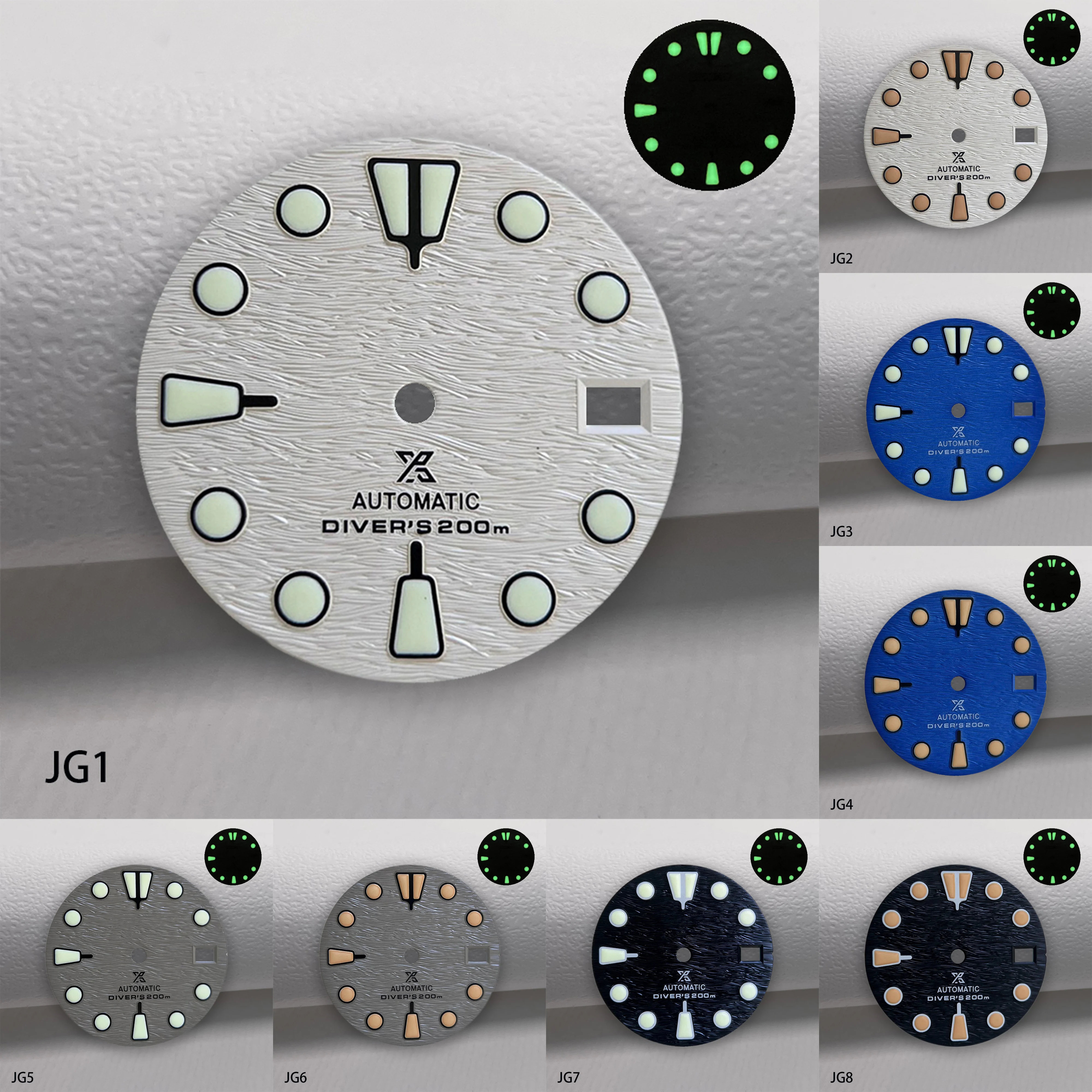 

28.5mm green luminous single calendar watch parts s dial, tuna can stripe brushed diameter suitable for NH35/36 movement watch