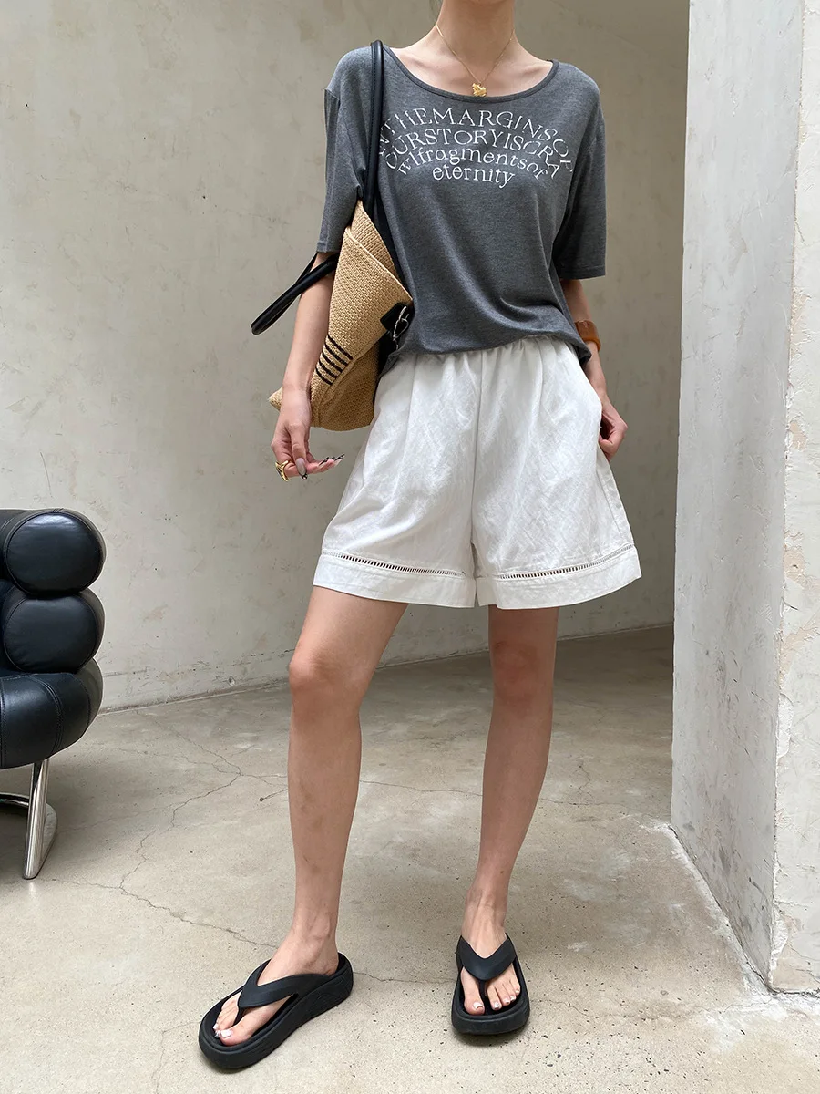 Sommerliches Damen-T-Shirt mit lässigem und modischem Design, Nischen-Design mit Buchstaben-Print, Rundhalsausschnitt und kurzen Ärmeln – Detail 14