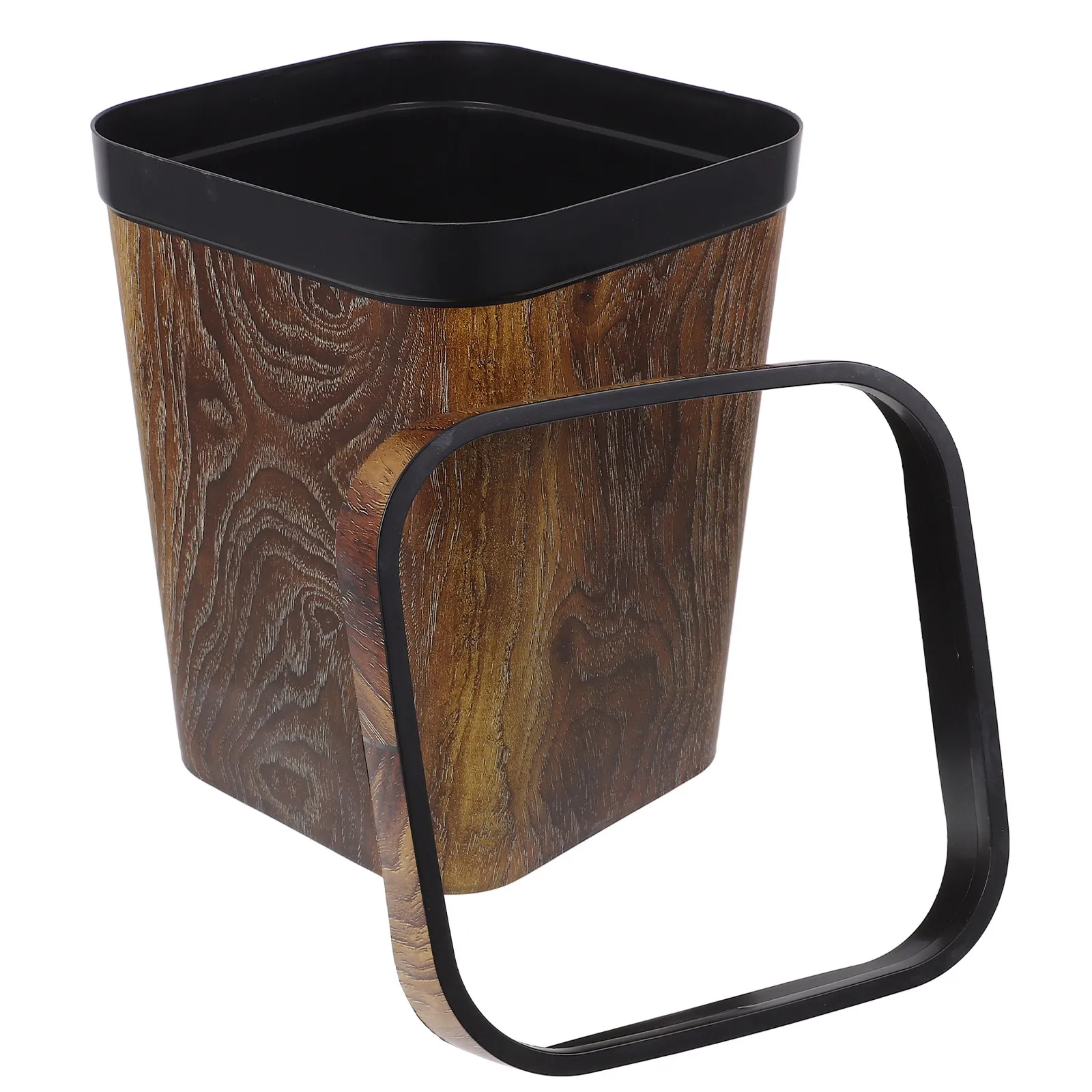 12L Square Faux Wood Grain Trash Can Lidless Office Waste Bin for Home Workspace Corner Placement Rustic Decorative Plastic