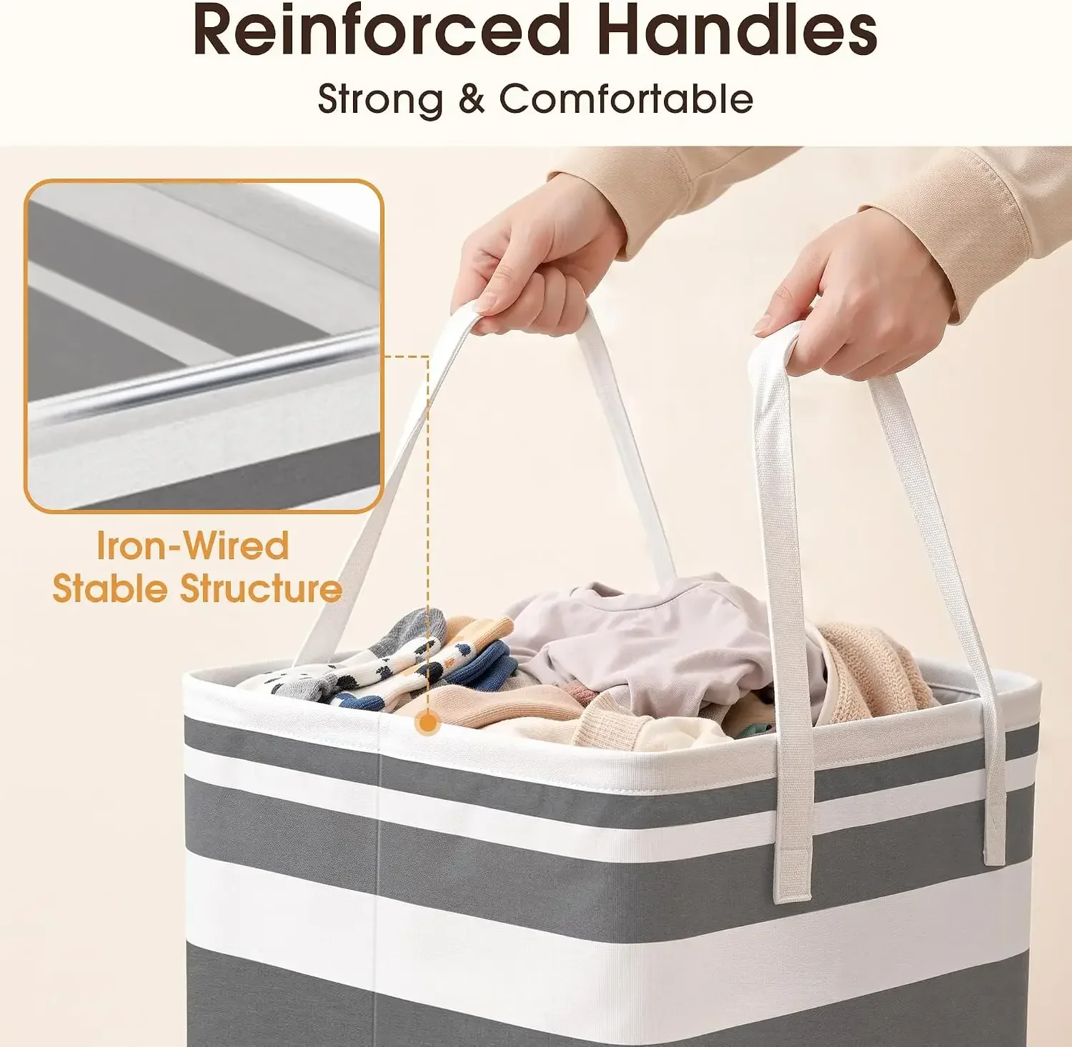 2 Pack Large Laundry Baskets 75 Liter Grey Laundry Hampers Bags For Bedroom Bathroom Dorm