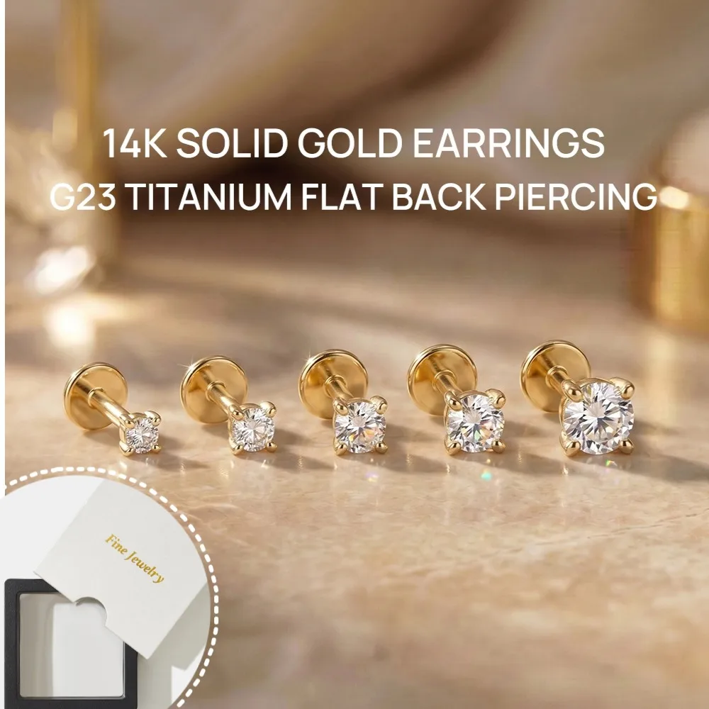 DIeSchein 14K Gold Helix Piercings Earrings for Women 18G Flat Back Earrings Gold for Piercing Cartilage Hoop Earrings Jewelry - view 4