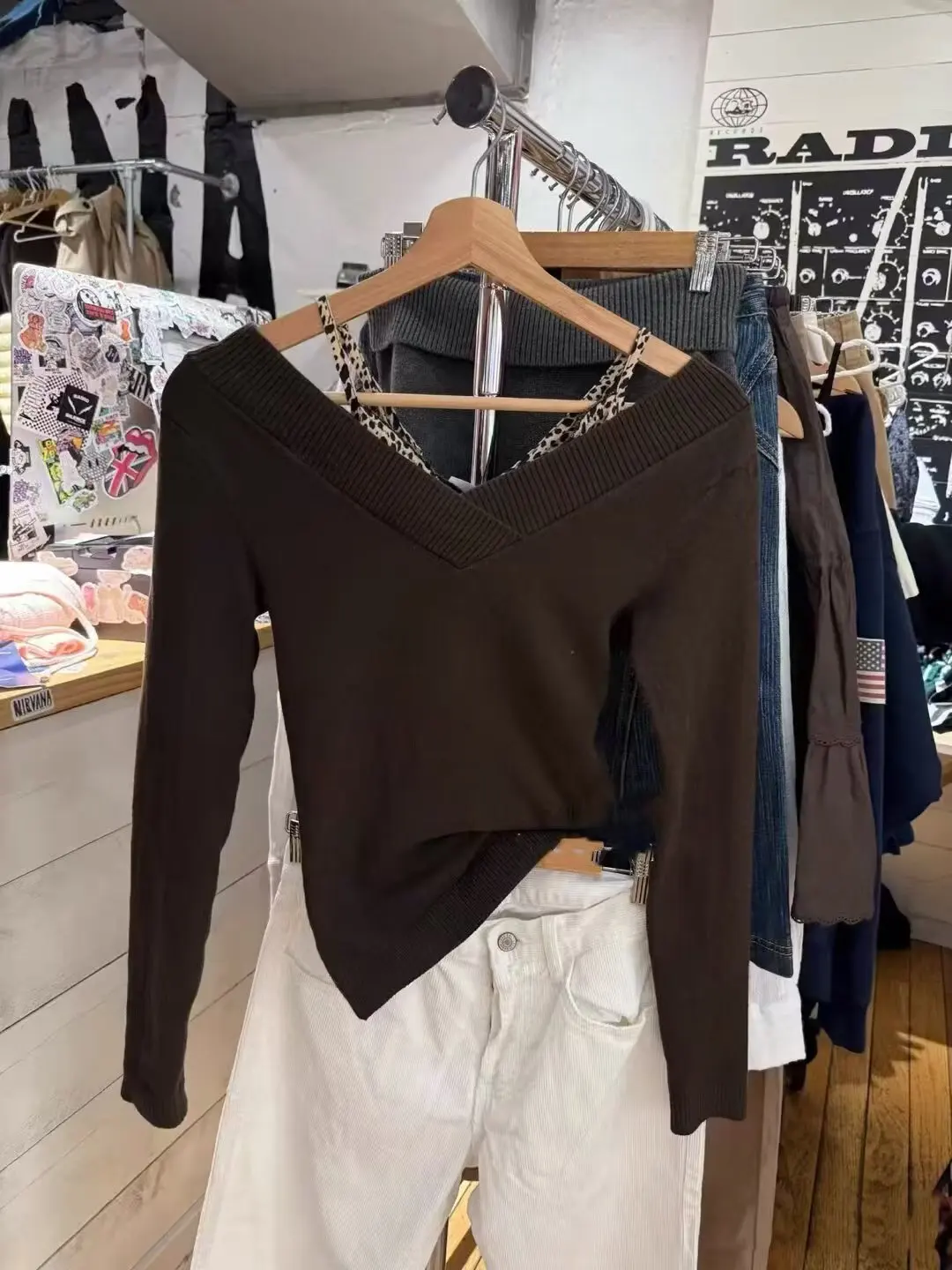 

Slim Fit American Sle One oulder V Ne Knitwear Base Layer irt Brady BM Cotton Long Sve Winter Faion for Girls