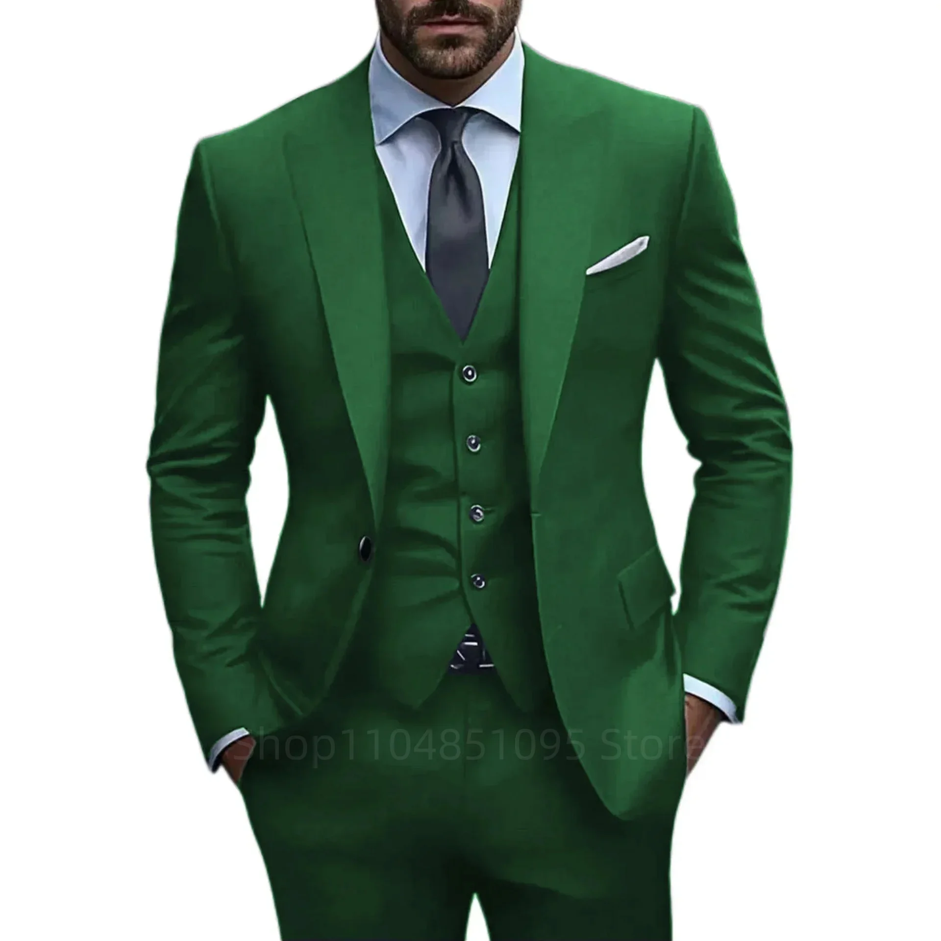 Fashion Solid Color Men's Suit Peak Lapel Jacket Vest Pants Classic 3PCS Business Men Tuxedos Groom Formal Wedding Men Suits Set