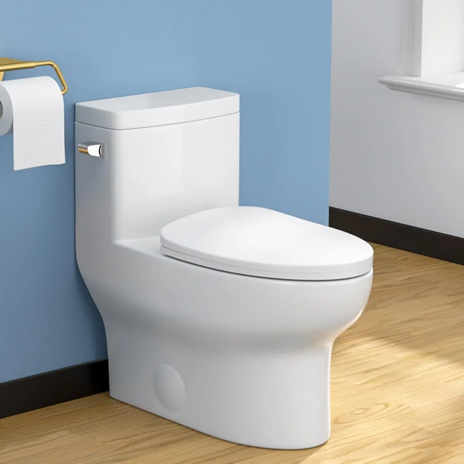 One Piece Toilet, 17'' Height Comfort Chair Seat, Compact Elongated Toilet for Bathrooms, Single Flush High Efficiency, 1.28 GPF