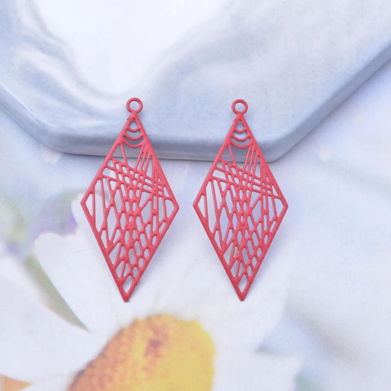 50 Stück AC7408 32*16mm Metall-Rhombus-Anhänger Messing-Filigran-Anhänger DIY Schmuck Ohrring Herstellung Zubehör – Detail 3