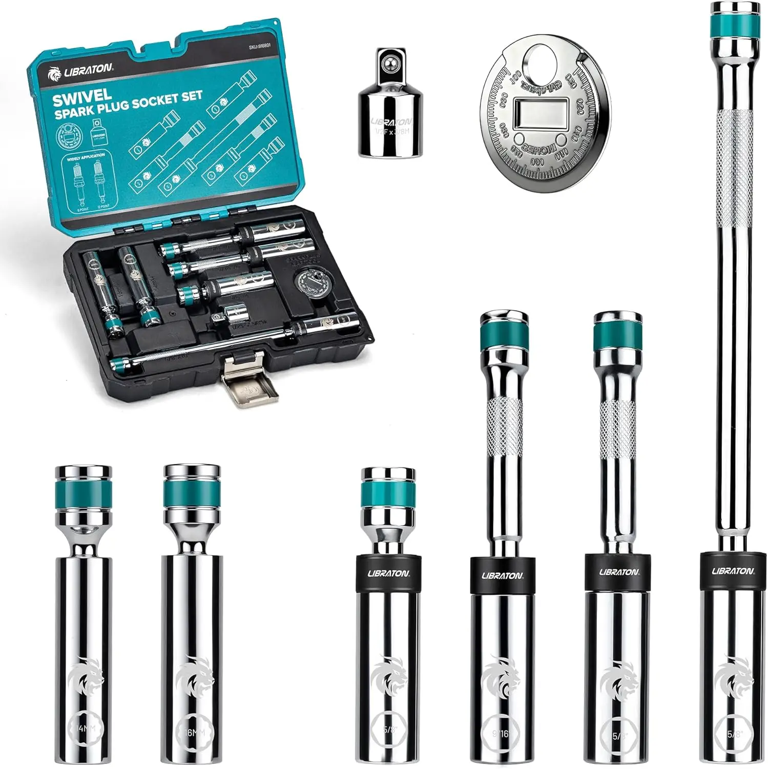 

8 шт. 3/8 дюйма Dr. Набор магнитных головок для свечей зажигания включает в себя зазор и удлинитель, поворотную головку, тонкую стенку (5/8 дюйма, 9/16 дюйма, 14 мм, 16 мм), 6 и 12 Poi