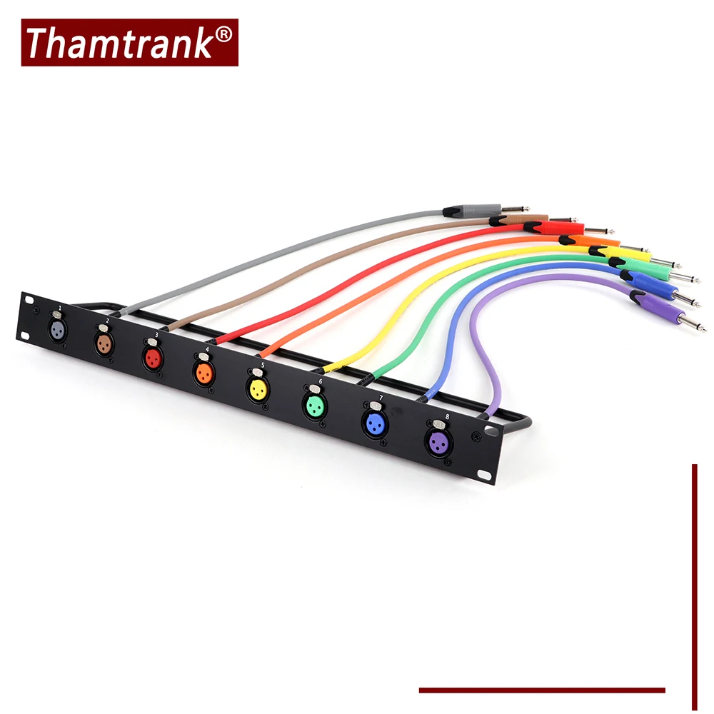8-Way 1U Cabinet XLR Audio Jumper Rack,XLR Female Panel Mount Socket to 6.35mm 1/4