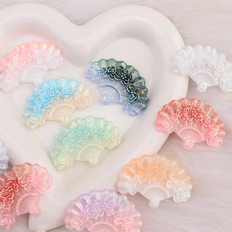 100PCS Antique Rose Fan 48MMX34MM Resin DIY Handmade Phone Case Patch Hair Clip Decoration Handicraft