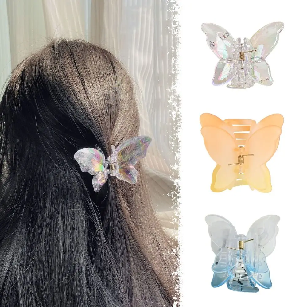 New Colorful Butterfly Hair Claw Clip Matte Transparent Hairpin Hair Accessories Gradient Hair Clip Women