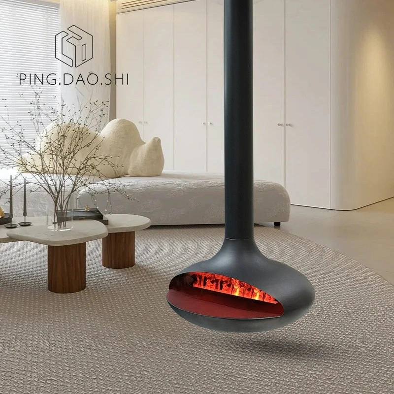 

Real fire wood-burning cylindrical hanging fireplace, real firewood, villa hotel decorative fireplace