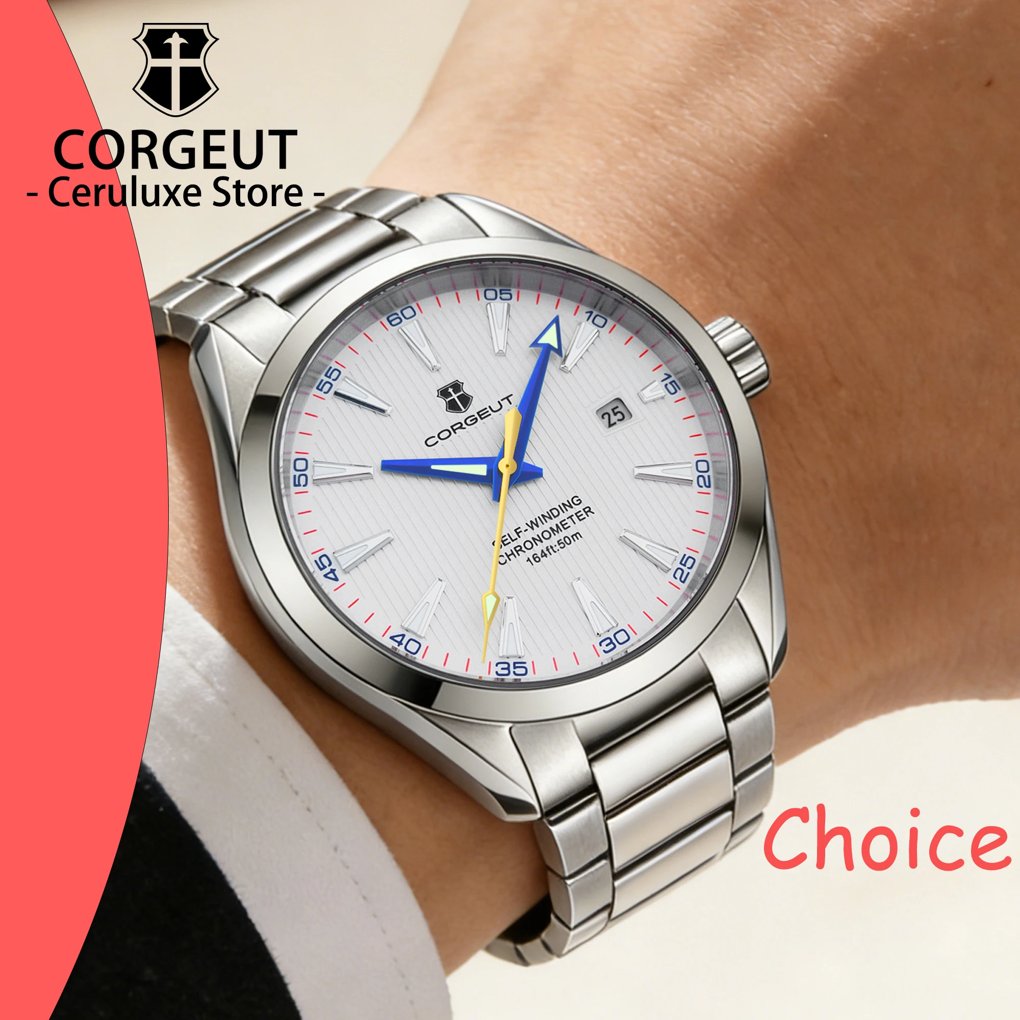 

CORGEUT 41mm NH35 MOVEMENT Automatic Mechanical Watch Luxury Watch for Man Sapphire Glass Flat Men's Watch Waterproof