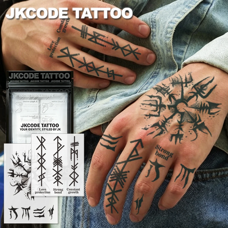 2-Pack Viking Waterproof Semi-Permanent Tattoos, [Old School Classic] Temporary Tattoos - Simple Design - Fashionable Waterproof Semi-Permanent Tattoos for Men, Neck, Hands, Fingers