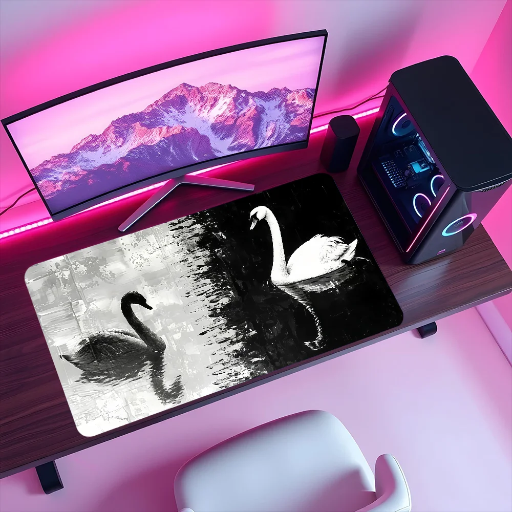 Black White Swans Shadows Vintage Fashion Mouse Pad Non-slip Lockedge Desktop Computer Desk Mat Keyboard MousePad Office
