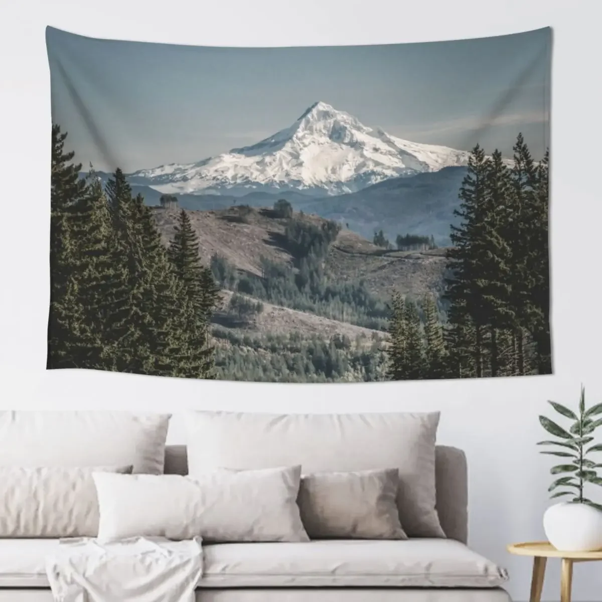 Vintage Mount Hood Oregon Forest and Mountains Tapestry Aesthetic Decoration Wall Decoration Mushroom Tapestry