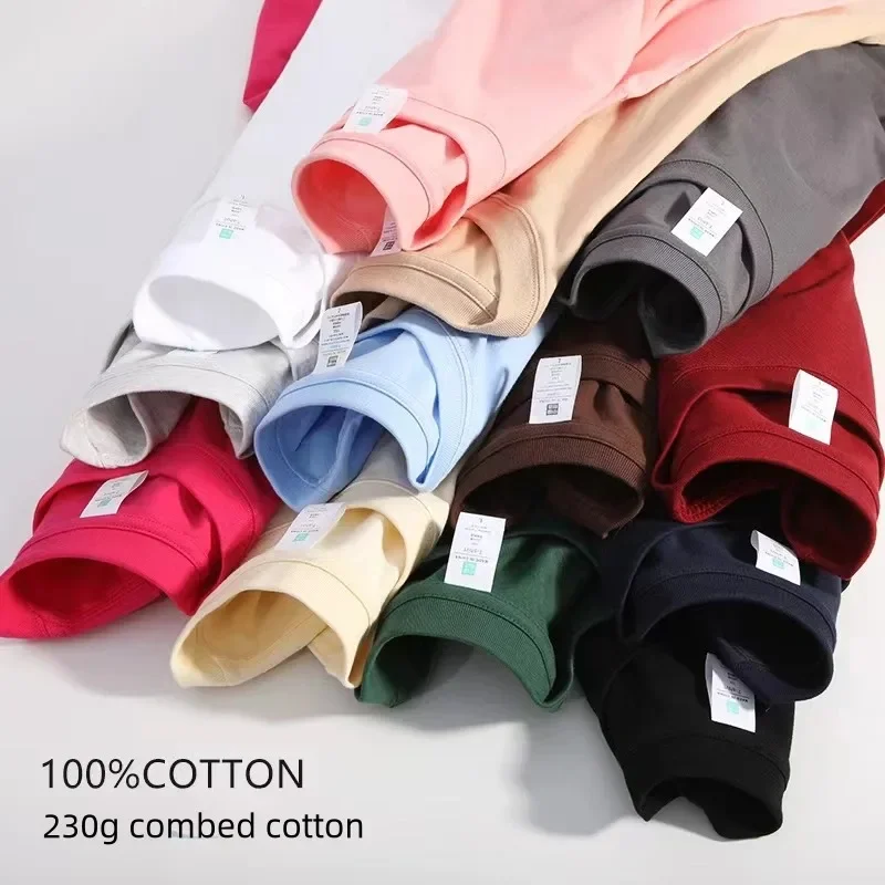 100% Cotton 230g Short Sleeve T-shirt 10 Color Round Neck Breathable Skin-friendly Comfortable Fabric Shirt