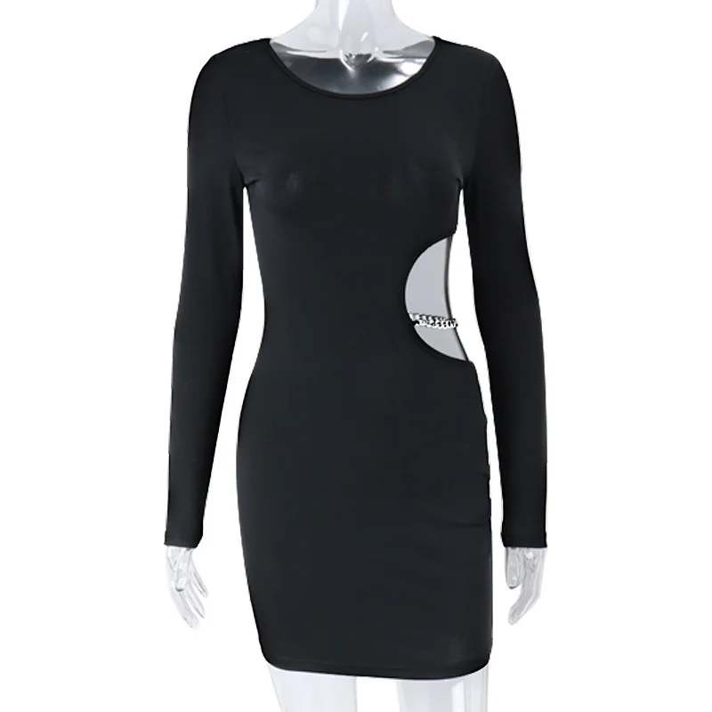 Y2k estilo vestidos para mulheres sexy oco para fora bodycon chique mini vestido senhora moda noite clube streetwear magro vestidos outono novo