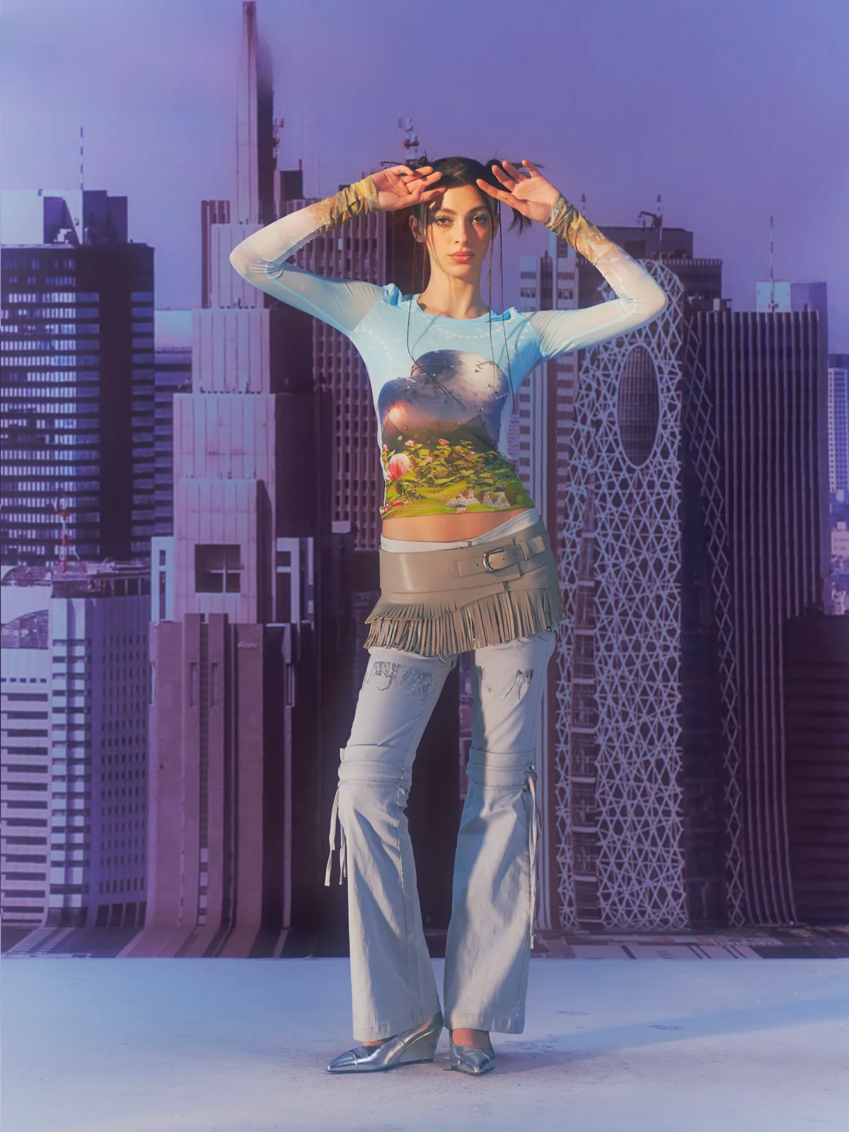 

TD Spring Summer New Tee-Part Detachable Sequin Sa Wide Leg Pants Loose Zipper Casual Pants 2024 New Sle Women's Faion