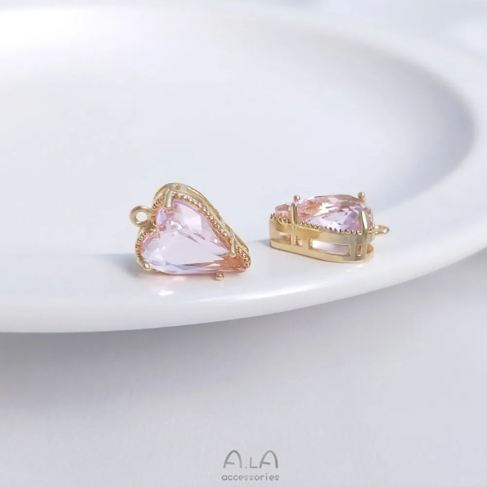

1Pcs Copper Charms 14K Gold Color Inlaid Zircon Peach Heart Pendant Crystal Zirconium Love Pendant DIY Necklace Bracelet Earring