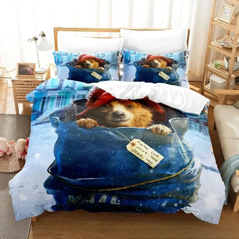 3D Print Cartoon Paddington Bear Bedding Set Duvet Cover Bed Set Quilt Cover Pillowcase Comforter king Queen Size Boys Adult