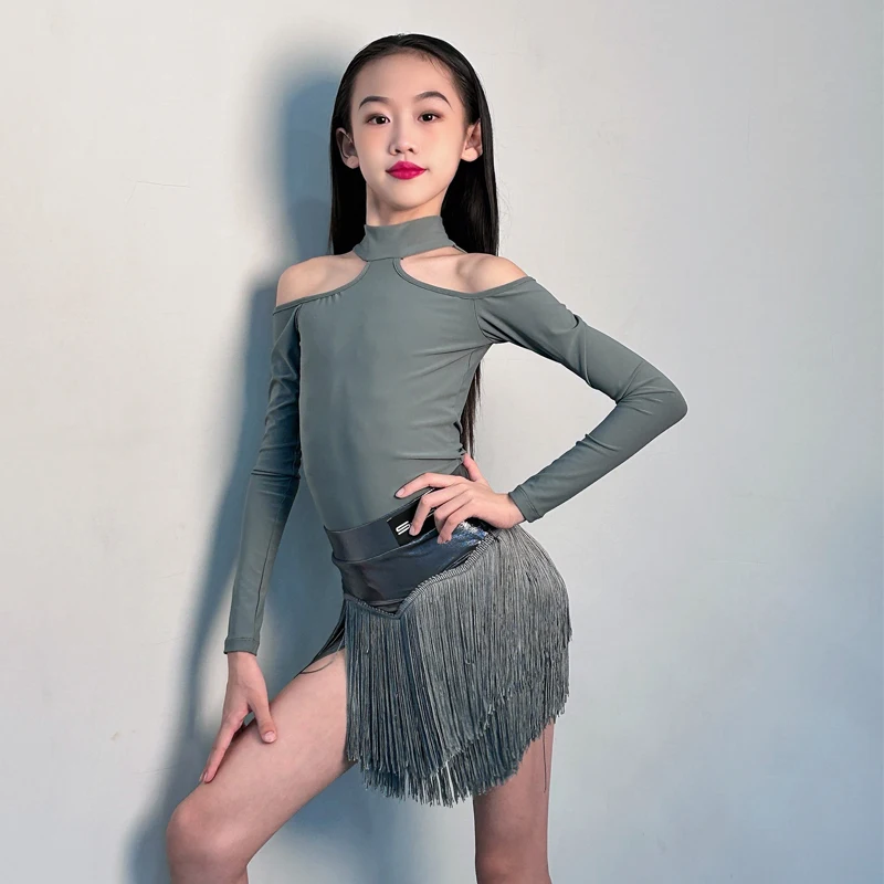 

Детская танцевальная одежда для девочек, костюм для латинских танцев с бахромой, детские платья для румбы, латинских танцев, сценические костюмы SL13956