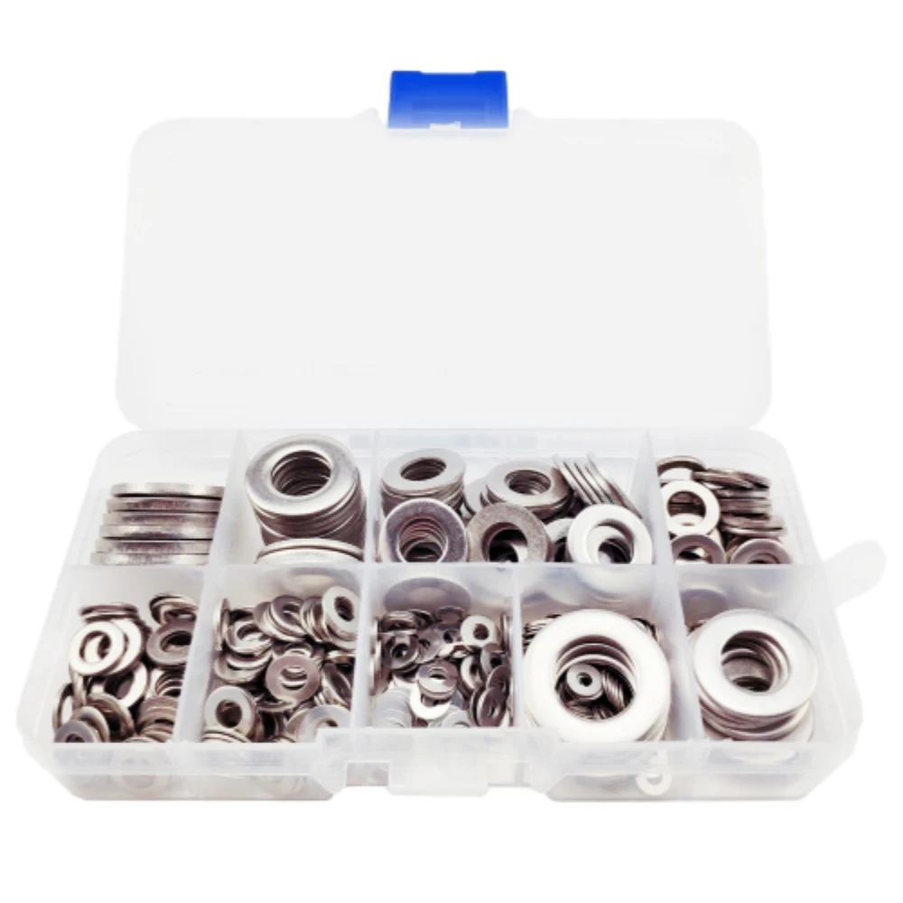 

580PCS 304 Stainless Steel Flat Washers Assortment Kit M2 M2.5 M3 M4 M5 M6 M8 M10 M12 9 Sizes Set Suitable for Home Decoration