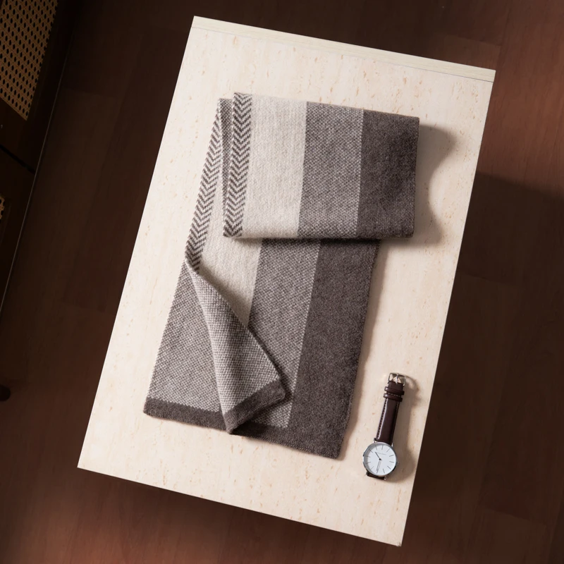 MVLYFLRT A-Class 100% Pure Cashmere Scarf For Men Knitted Color Blocked Warm Scarf Versatile Neck Protection Scarf Autumn Winter